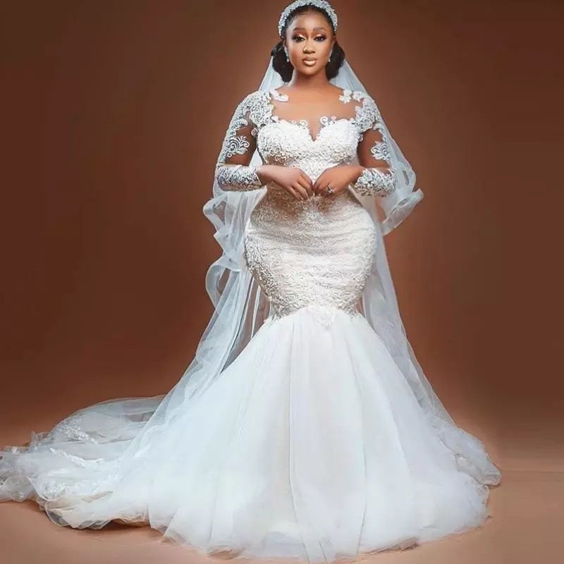 Women's Clothing Sexy Fishtail Wedding Dress With Tail, Slim Bride, Retro, Customized Wedding Dress_ecoleips.com