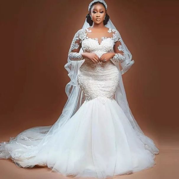 Women's Clothing Sexy Fishtail Wedding Dress With Tail, Slim Bride, Retro, Customized Wedding Dress_ecoleips.com