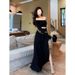 2025 Spring New Women's Set: Mature Style Off-Shoulder Top And Irregular High-Waisted Skirt Two-Piece Set_ecoleips.com