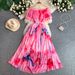 Elegant Off-Shoulder Long Dress With Rhinestone Embroidery Floral Print Waist-Defining Ruffle Sleeves Formal Evening Gown_ecoleips.com