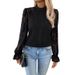 Elegant Mock Neck Lace Blouse – Versatile Long Sleeve Top With Flared Cuffs (S-XL, Black/Army Green/Charcoal, Office-to-Evening Essential)_ecoleips.com