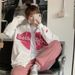 Autumn Women's Cardigan With Long Sleeves, Hooded Sweatshirt, And Heart-Shaped Letter Print Loose-Fitting Mid-Length T_ecoleips.com