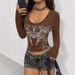 American-style Autumn Winter New Printed Long-sleeve T-shirt, Slim-fit And Slimming Y2K Bodycon Top, Vintage Women's_ecoleips.com