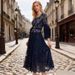 Autumn New Women's V Neck Dress Lace Mesh Embroidery Patchwork Faux Two Piece Long Cross Border Dress_ecoleips.com