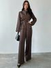Elegant Women's Fashion Clothing Set Solid Color Top Wide Leg Trousers Autumn Winter Full Length Casual Polyester_ecoleips.com
