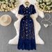 Elegant Lace Trimmed Lapel Dress Sophisticated Metal Buckle Autumn Perfect_ecoleips.com
