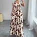 Short Sleeve Tie New Printed V-Neck Long Dress Cross-Border Summer Waist-Cinching Women's Clothing_ecoleips.com