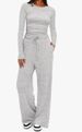 Women's Clothing Elegant Casual Set: Pleated Top With High-Waisted Wide-Leg Pants – Wrinkle-Free Polyester, Comfortable Lounge & Sportswear_ecoleips.com