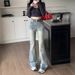 New Spring And Autumn American-style Washed Women's Flared Jeans, Floor-length Trousers, Retro Slim-fit Petite_ecoleips.com
