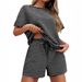 Women's 2-Piece Casual Outfit Set - Striped Short Sleeve T-Shirt & Drawstring Shorts - Soft Cotton-Polyester Blend - Streetwear Fashion_ecoleips.com