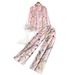 Korean Style Floral Print Two-Piece Set Women's Autumn Polo Shirt & Wide Leg Pants Outfit_ecoleips.com