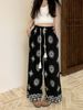 Suitable For All Seasons Bohemian Print Wide-Leg For Women, Summer Thin Ice Silk Linen Pants, Straight-Leg Draped Casual Long Pants_ecoleips.com