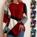 Aria Basics Aria Basics 2025 Spring European And American Button Geometric Color Block Long Sleeve Printed Loose T-Shirt_ecoleips.com