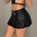Women's PU Leather Mini Skirt – Sexy High-Waisted Pleated Skater Skirt For Night Out & Clubwear (S-XL)_ecoleips.com
