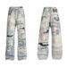 Women's Clothing High Street Washed Loose Wide Leg Pattern Wide Leg Printed Jeans Straight Trousers For Men_ecoleips.com