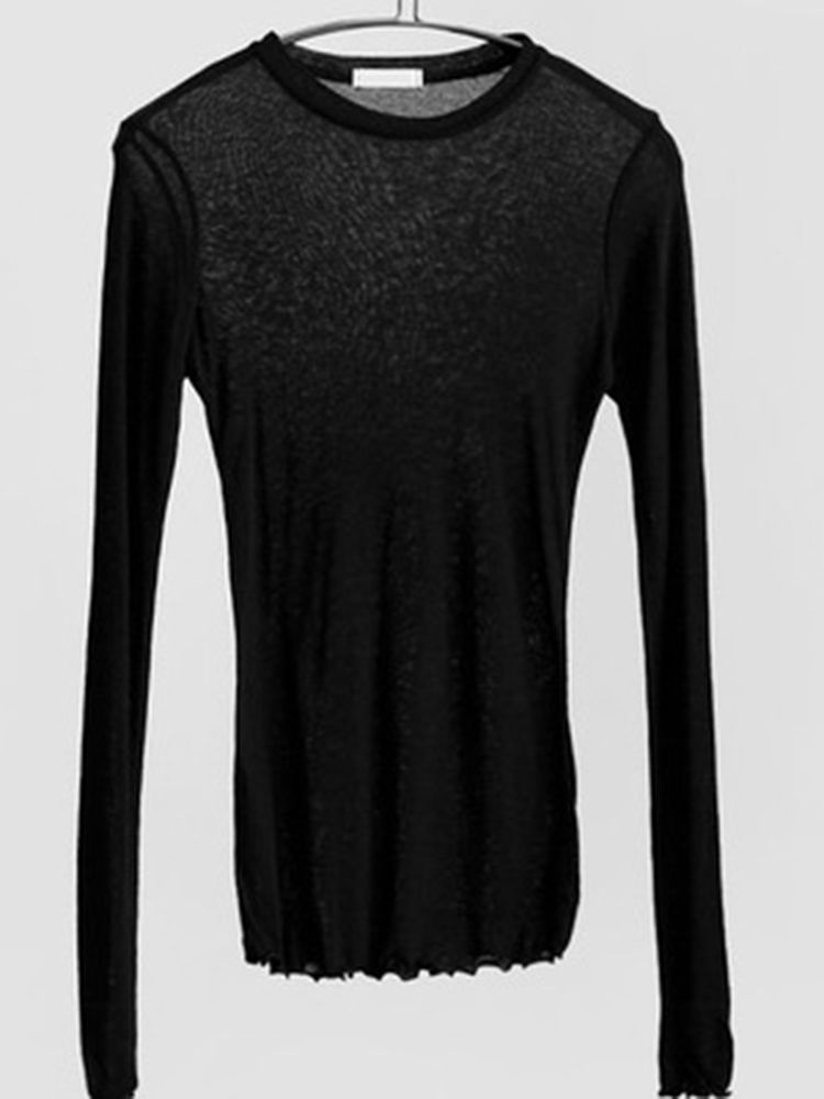 High Quality Plain T Shirt Women Elastic Basic T-shirts Female Casual Tops Long Sleeve Sexy Thin T-shirt See Through_ecoleips.com