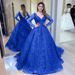 Elegant Blue Wedding Dress With Long Sleeves & Sparkling Sequins – V-Neck Ball Gown For Special Occasions_ecoleips.com