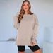 2025 European Size Fashion Casual Round Neck Pullover Solid Color Loose Fit Sports Long Sleeve_ecoleips.com