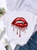 European And American Cross-border Foreign Trade Wholesale Clothing Sexy Colorful Lips Round-neck Plus-size Short-sleeve_ecoleips.com
