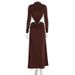 Women New Autumn Hollow Out Bodycon Long Dress Sexy Spice Girl Crew Neck Long Sleeve Elegant Hip Wrap Dress_ecoleips.com