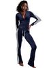 Women's High-Waisted Flared Pants Set With Side Stripes – Zip-Up Top & Drawstring Waist (S-XXL)_ecoleips.com