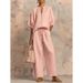 Summer Women's Wide Leg Pants Set Casual Loose Fit Zipper Round Neck Top Solid Color American Style_ecoleips.com