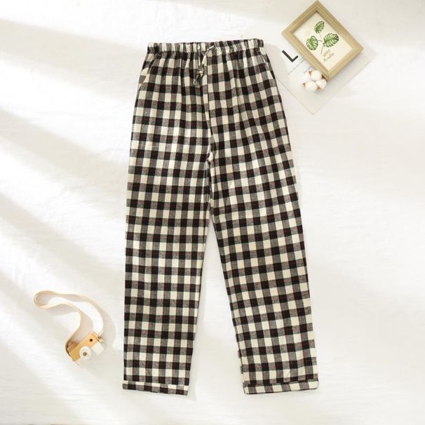 Spring Autumn Women 100% Cotton Sleep Bottoms Female Plus Size Home Pants High Quality Women Casual Plaid Nightwear Pants_ecoleips.com