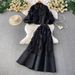 Heavy Duty Rhinestone Embellished Button Down Mesh Lantern Sleeve Two Piece Set Cross Border Trade Design Long Skirt Included_ecoleips.com