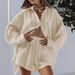European American Style Women's Casual Two-Piece Set 2023 Summer New Long Sleeve Shirt Top And Shorts Sports Suit_ecoleips.com