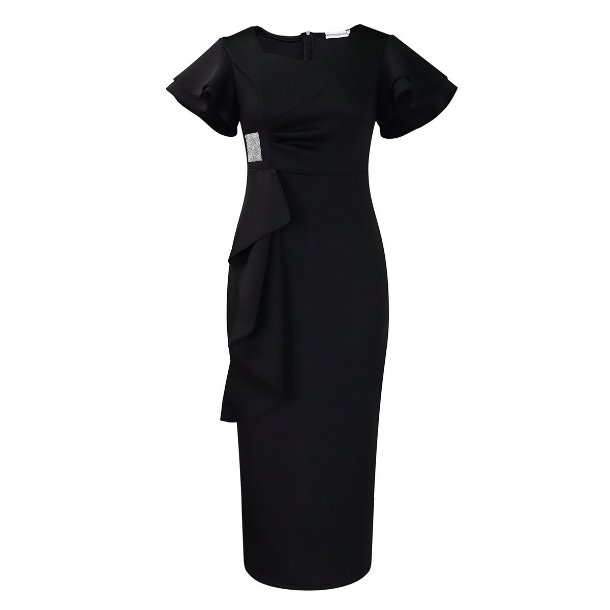 Women's Clothing Fashion Temperament Elegant Ruffled Solid Color Hip Wrapped African Dress_ecoleips.com