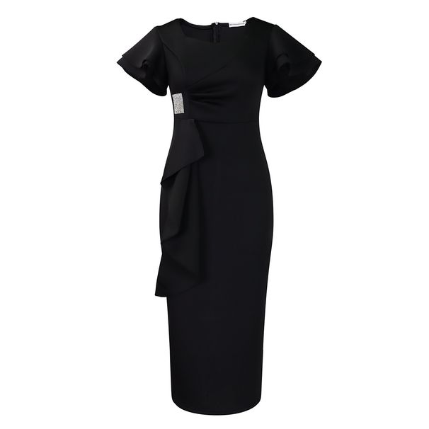 Women's Clothing Fashion Temperament Elegant Ruffled Solid Color Hip Wrapped African Dress_ecoleips.com