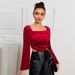 Voya Women's Clothing 2026 Spring/summer French Retro Style Socialite Temperament Square Collar Base Shirt Red Velvet Top_ecoleips.com