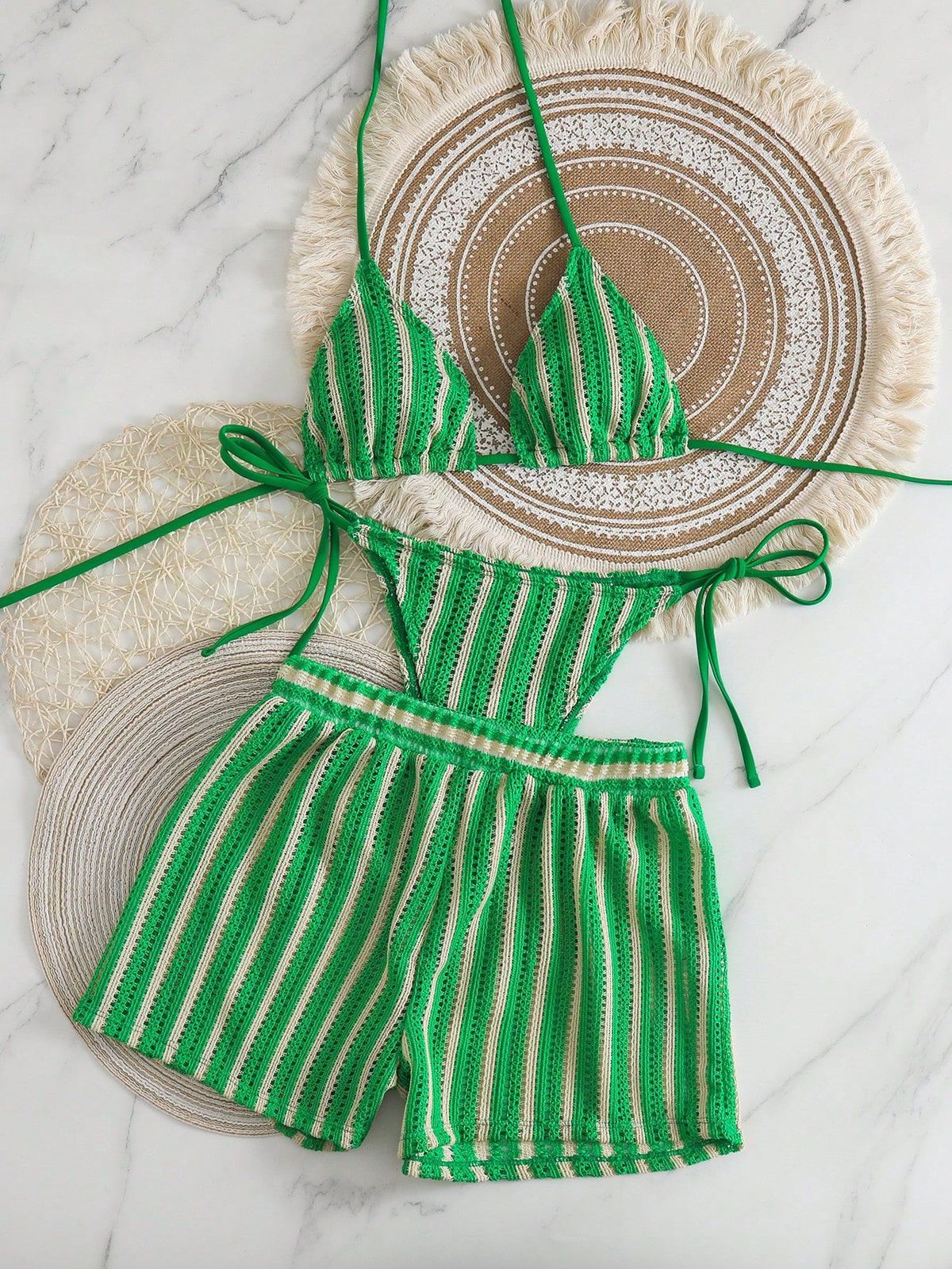 Women's High-Cut Bikini Set With Mesh Panels & Adjustable Ties – Breathable Polyester Swimwear For Beach & Pool (8 Colors, S-Xl)_ecoleips.com