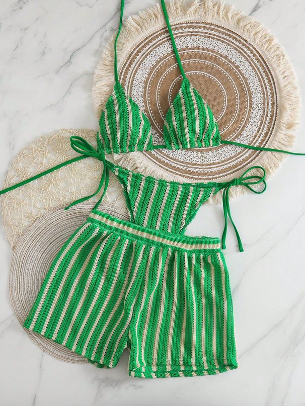 Women's High-Cut Bikini Set With Mesh Panels & Adjustable Ties – Breathable Polyester Swimwear For Beach & Pool (8 Colors, S-Xl)_ecoleips.com