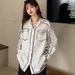 Oversized Artistic Print Shirt – Long Sleeve Loose Fit Blouse With Unique Japanese-Inspired Design, Comfortable Polyester Top For Casual & Streetwear_ecoleips.com