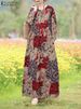 ZANZEA Women O Neck Robes Vintage Holiday Casual Loose Paisley Printed Long Vestidos Long Sleeve Autumn 2024 Cotton Maxi Dress_ecoleips.com