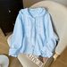 Plus Size Women's Long Sleeved Shirt Soft Light Blue And White Horizontal Stripes Casual Office Top_ecoleips.com