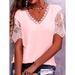 Women's Lace Trim V-Neck Relaxed Fit Short Sleeve T-Shirt - Breathable Casual Blouse For Everyday Comfort_ecoleips.com