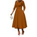 Elegant U-Neck Pocket Maxi Dress for Women A-Line Dress with Flowy Hem in Solid Colors Pink Purple Deep Orange White Black Blue_ecoleips.com
