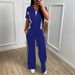 Women's Straight Fit Zippered Short Sleeve Top With Elastic Waist And Pockets Casual Versatile Spring Summer Everyday Commute Suit_ecoleips.com