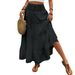Elastic High Waist Bohemian A-Line Skirt - Flowy Long Skirt With Belt Detail, Polyester Stretchy Midi Skirt For Women, Casual Office Dress_ecoleips.com