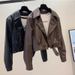 Women's Short Pu Leather Jacket Slim Fit Faux Leather Cropped Biker Jacket With Lapel Casual Chic Blazer For Spring Autumn_ecoleips.com