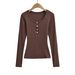 Vintage-Inspired Henley Neck Long Sleeve Tee – Stretchy Cotton Blend Slim Fit Top For Effortless Retro Chic_ecoleips.com