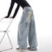 Women's Blue Wide Leg Jeans Loose Straight Leg Pants Versatile Embroidered Plus Size Regular Thickness Autumn Winter Style_ecoleips.com