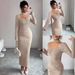 2025 Women's Retro Elegant High-End Knitted Texture Evening Gown Neckline Design Pleated Slim Fit Figure Exquisite Dress_ecoleips.com
