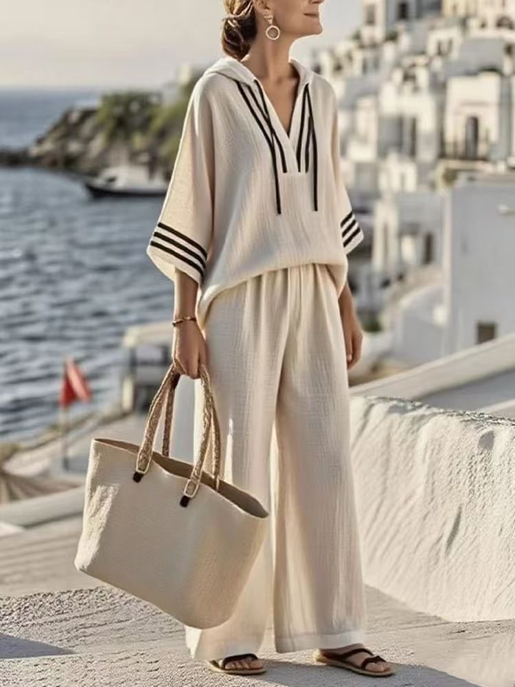 Women's Trendy Casual 2-Piece Lounge Outfit Hoodie And Wide-Leg Pants Set Solid Colors S-5XL_ecoleips.com