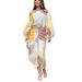 European American Two-piece Outfit Yellow And White Printed Lantern Sleeves, Elegant Top With Tassel Design At The Hem,_ecoleips.com
