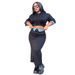 Women's Clothing casual hooded long sleeved sweatshirt denim splicing slit skirt suit_ecoleips.com
