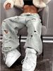 Women's Distressed High-Waisted Straight-Leg Jeans – Grunge-Inspired Patchwork Denim With Raw Hem, Non-Stretch Cotton Blend_ecoleips.com