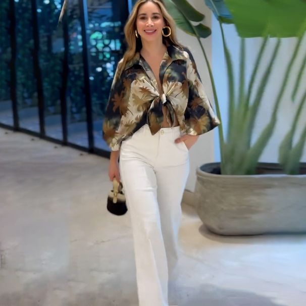 Women’s Clothing Summer New Print Elegant Sexy V Neck Top + Trousers Two Piece Set_ecoleips.com